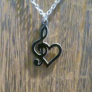 Musical Heart Silver Colored Pendant Necklace Stainless Steel